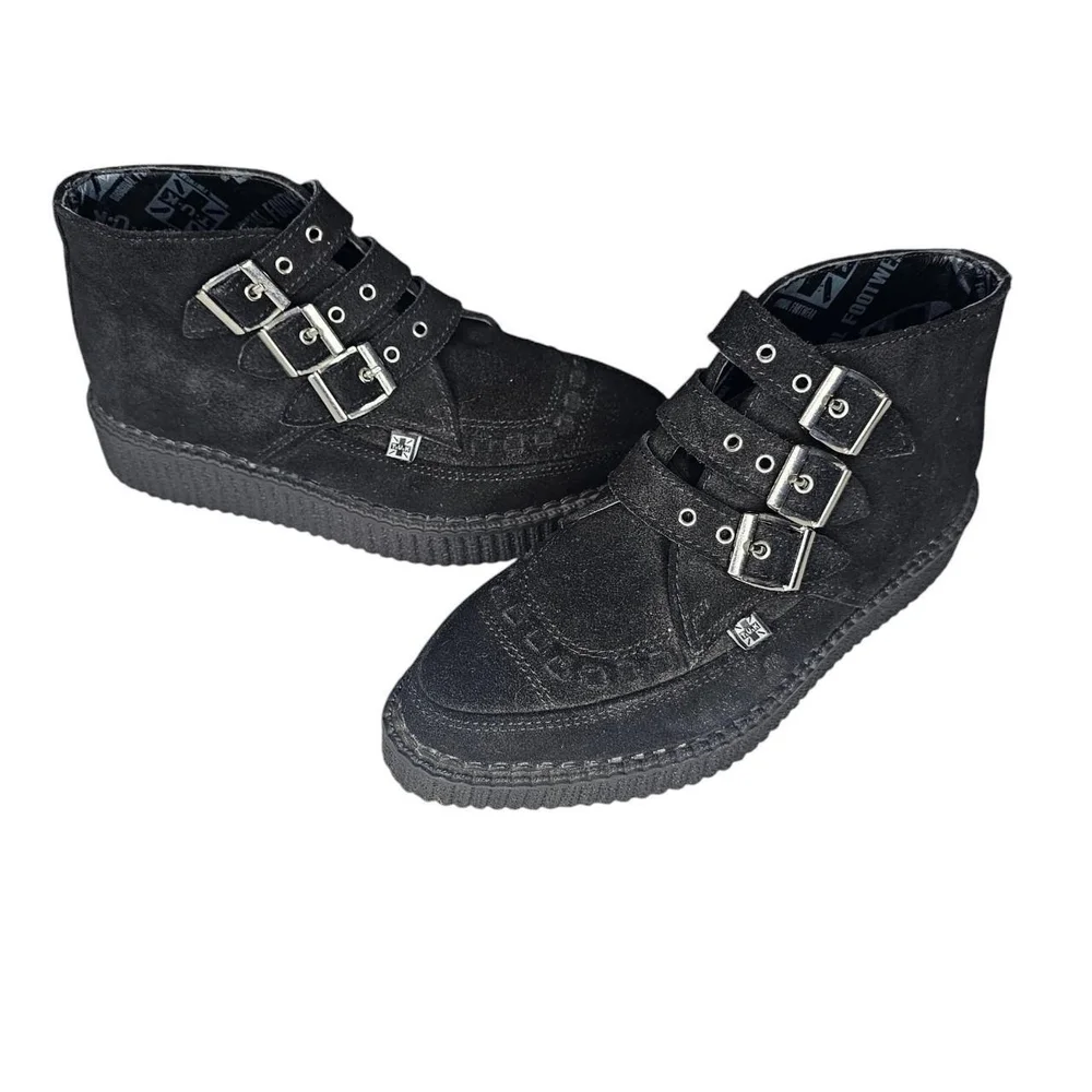 T.U.K Suede Leather Pointed 3-Buckle 80s Style Creeper Boot|Size 5